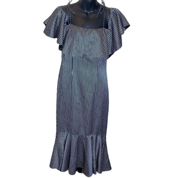 Amur Francesca striped off shoulder satin midi dress 6 Whimsigoth French girl - Picture 2 of 8